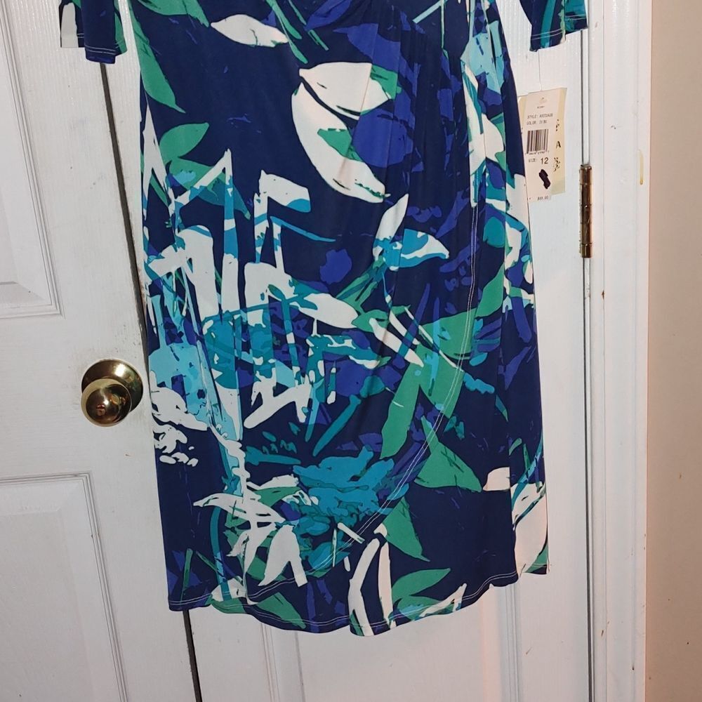 Sangria blue green white faux wrap dress Sz 12 NWT - Picture 2 of 7